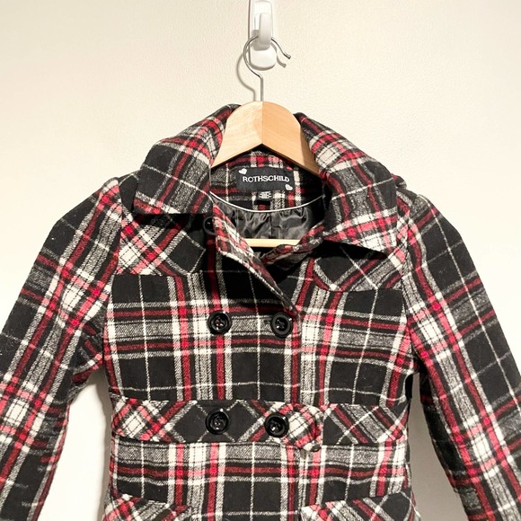 Rothschild Girls Hooded Tartan Plaid Pea Coat Double Breasted Jacket Size 6/6X - Picture 9 of 10